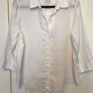 Chico White Linen Button Down Shirt 3/4 Sleeve
